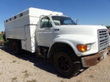 1995 FORD F80220 TRUCK W/CHIPPER BODY HOIST, 5.9 12V CUMMINGS MOTOR, 5 SPEED TRANSMISSION, 65,605 MI