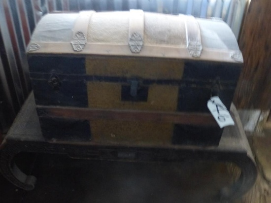 ANTIQUE TRUNK ON STAND