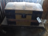 ANTIQUE TRUNK ON STAND