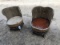 2 ANTIQUE WOODEN BARREL CHAIRS & LARGE WOODEN