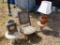 ANTIQUE ROCKING CHAIR, 2 METAL END TABLES, &