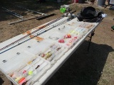 MISC FISHING ITEMS- ROD & REELS, BOXES OF LURES