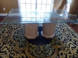 GLASS TOP DINING TABLE W/PEDESTAL BASES