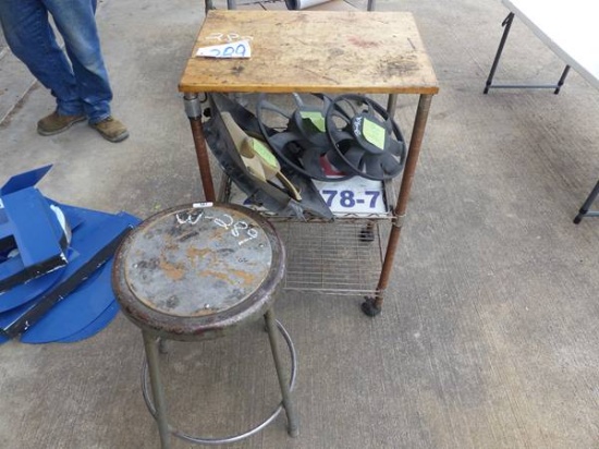 SHOP STOOL, ROLLING CART, RADIATOR FANS