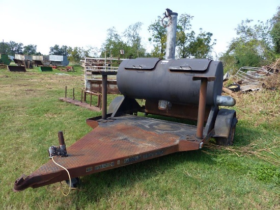 CUSTOM BBQ PIT ON HOMEMADE S/A TRAILER