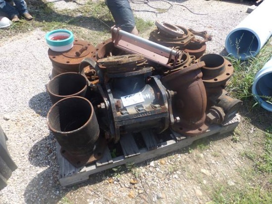 6 PALLETS OF CAST IRON VALVES & FLANGES
