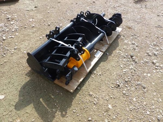 MINI EXCAVATOR AUGER W/8", 12", DRIVE /40" BACKHOE BUCKET, RAKE, & GRAPPLE