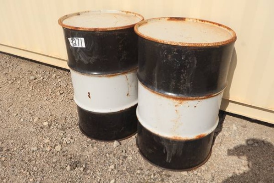(2) 55 GAL METAL OPEN END DRUMS W/LID