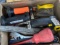 Misc box lot,vise clamps,adj wrench,infrafed thermometer