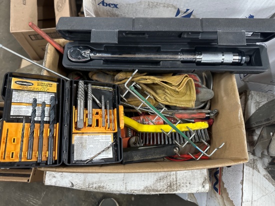 Box lot pf Screw Extractors, Torque Wrench & More