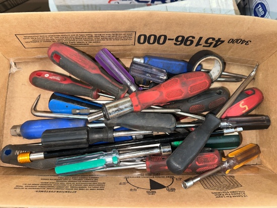 Box lot pf Screw Drivers & Nut Drivers & More