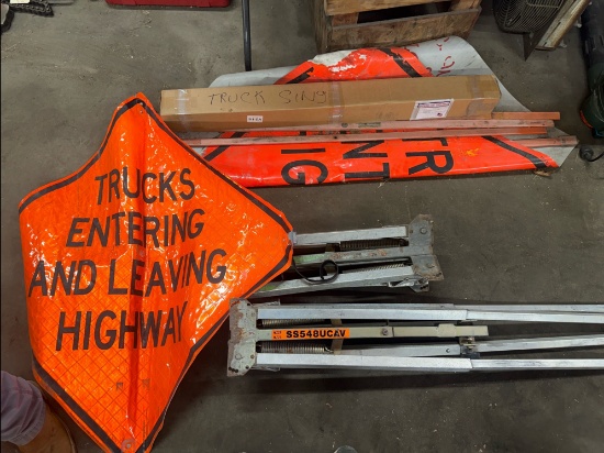 Truck Entering Highway Signs One Brand New & Sign Holders