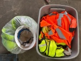 Lot of Hard Hats & Tote of Saftey  Vests