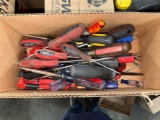 Box Lot of Screw Drivers & More
