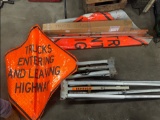Truck Entering Highway Signs One Brand New & Sign Holders
