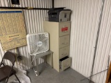 Filing cabinet, fax machine, metal stand and fan