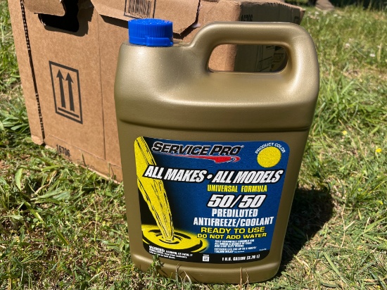 Six 1 Gallon jugs of Service Pro Universal 50/50 Antifreeze