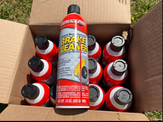 Twelve 15oz cans of Service Pro Brake Cleaner
