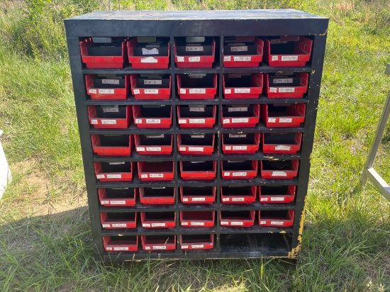 Black metal parts organizer with plastic trays