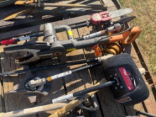 Assortment of attachments, tree trimmer, tiller, edger, weed eater