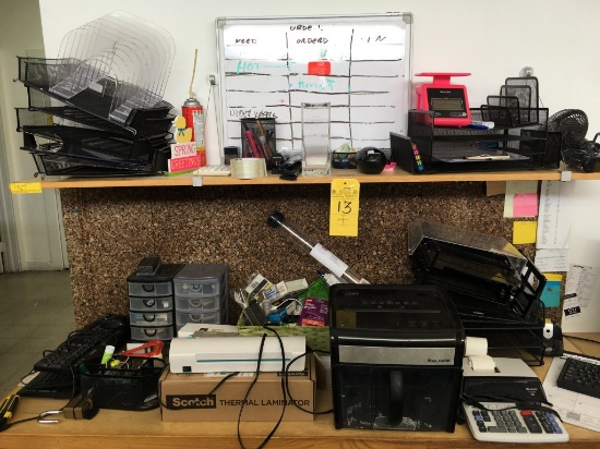 LARGE LOT CONSISTING OF: OFFICE SUPPLIES INCLUDING ASSORTED STACKING TRAYS,