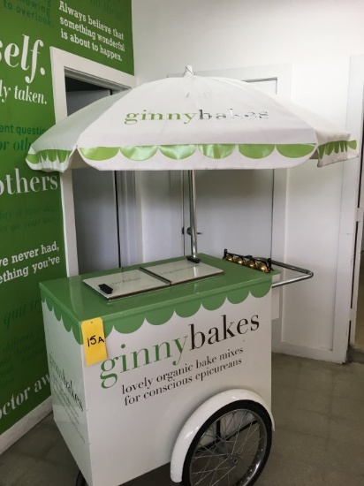 50" X 23" X 38" INSULATED  ICE CREAM CART ON WHEELS WITH 6' DIAMETER UMBRELLA