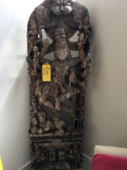 LOT CONSISTING OF: 6.5' X 27" CARVED WOOD OF HINDU GODS