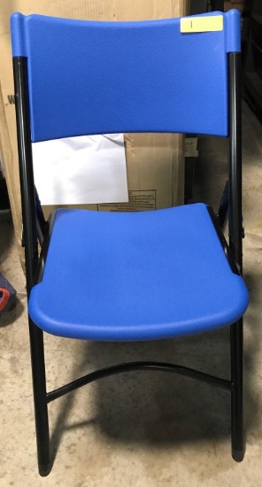 NATIONAL PUBLIC BLOW MOLDED BLUE FOLDING CHAIRS