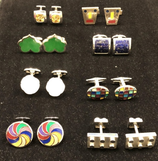 PAIRS OF VARIOUS ASSORTED STYLES/COLORS 925 SILVER CUFFLINKS