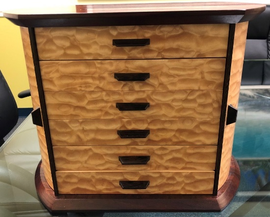 SOLID WOOD 6 DRAWER/2 SIDE PANELS JEWELRY BOX