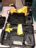 DEWALT 18 VOLT CORDLESS DRILL AND ANGLE DRILL WITH (2) CHARGERS AND ONE BATTERY