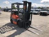 TOYOTA FORK LIFT, LPG, 3 STAGE WITH SIDE SHIFT, 2,350 LB. LIFT CAPACITY, MODEL #42-6FGCU25,