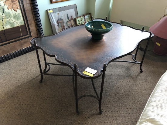 METAL BASE WITH FAUX LEATHER TOP COFFEE TABLE AND BOWL