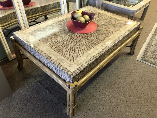 TOMMY BAHAMA STYLE COFFEE TABLE WITH DISPLAY BOWLS