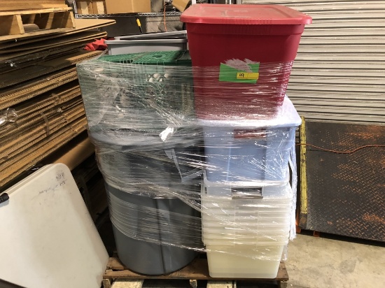 LOT OF CONSISTING OF: ASSORTED PLASTIC STORAGE BINS,