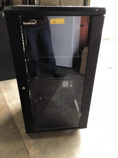 NAVEPOINT GLASS FRONT SERVER CABINET ON WHEELS,