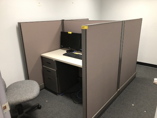 CUBICLES WITH MODULAR DESK AND (2) ROLLING CHAIRS