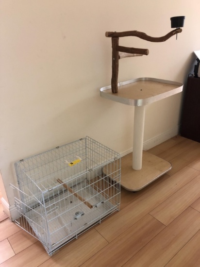 LOT CONSISTING OF: METAL BIRD CAGE AND ROLLING BIRD STAND
