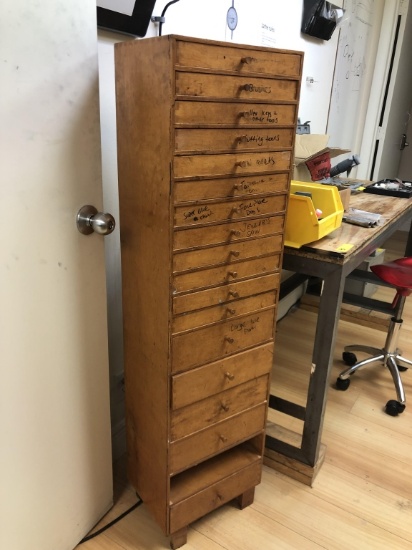 18-DRAWER WOODEN UNIT (MISSING ONE DRAWER)