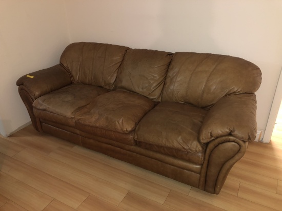 BROWN LEATHER COUCH 87"L X 38"D X 33"H