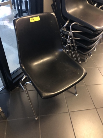 BLACK PLASTIC WITH METAL FRAME STACKING CHAIRS