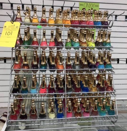 LOT CONSISTING OF COUNTER TOP DISPLAY RACK WITH AMORUS NAIL POLISHES (APPROX. 300+/- PCS.)