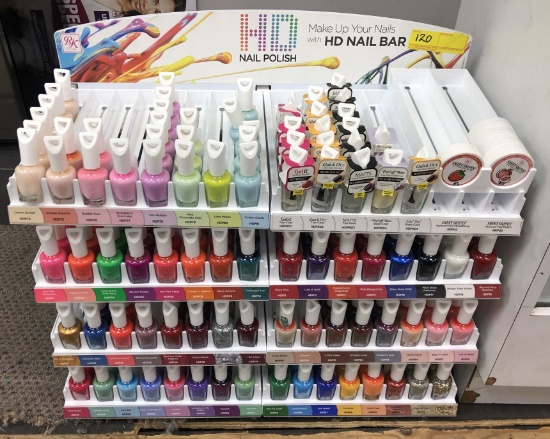 LOT CONSISTING OF COUNTER TOP DISPLAY UNIT WITH HD NAIL POLISHES (APPROX. 225+/- PCS.)
