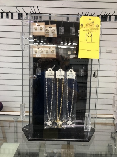 LOT CONSISTING OF COUNTER TOP JEWELRY DISPLAY WITH FASHION EARRINGS, BRACELETS AND NECKLACES