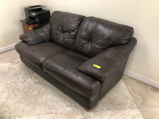 BROWN LEATHER LOVESEAT