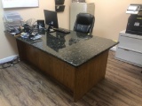 LOT CONSISTING OF DESK WITH GRANITE TOP,