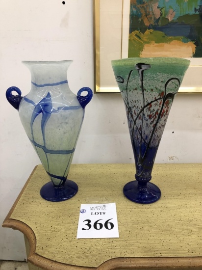 HAND BLOWN ART GLASS VASES 17" TALL