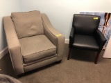 ARM CHAIRS: BLACK VINYL AND GRAY FABRIC
