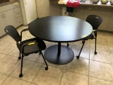 LOT CONSISTING OF: ROUND TABLE, (2) CHAIRS, CLOCK,