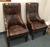 ORNATE WOOD CARVED CHAIRS WITH (2) MATCHING CORNER UNITS